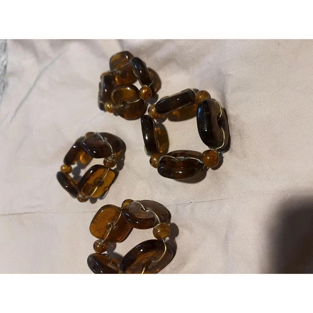 Amber Color Acrylic Beaded Napkin Rings Set of 4 Fall Napkin Holder